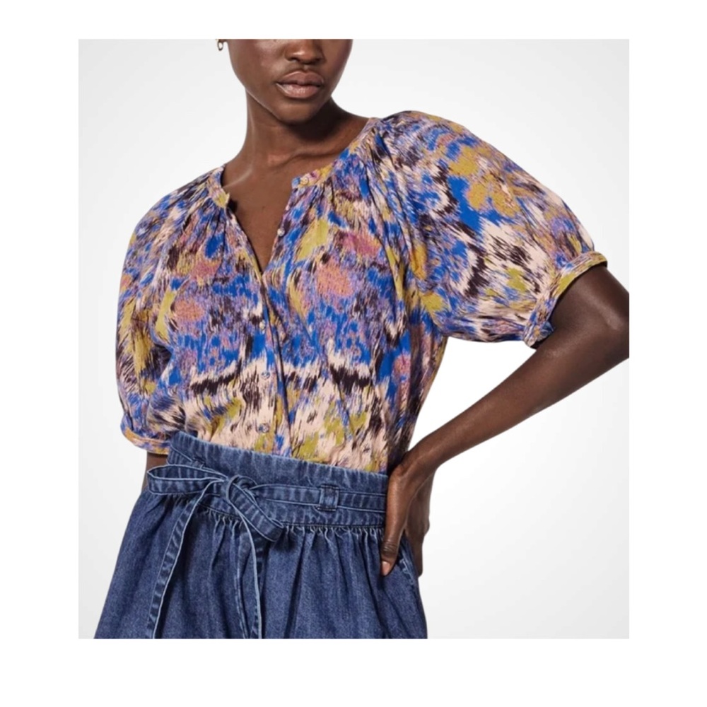 Cleobella Irena Blouse in Azucar Print Raglan Sleeves Button Front Small
